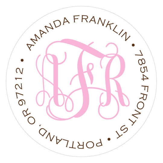 Clean And Simple Pink Mongogram Round Address Labels